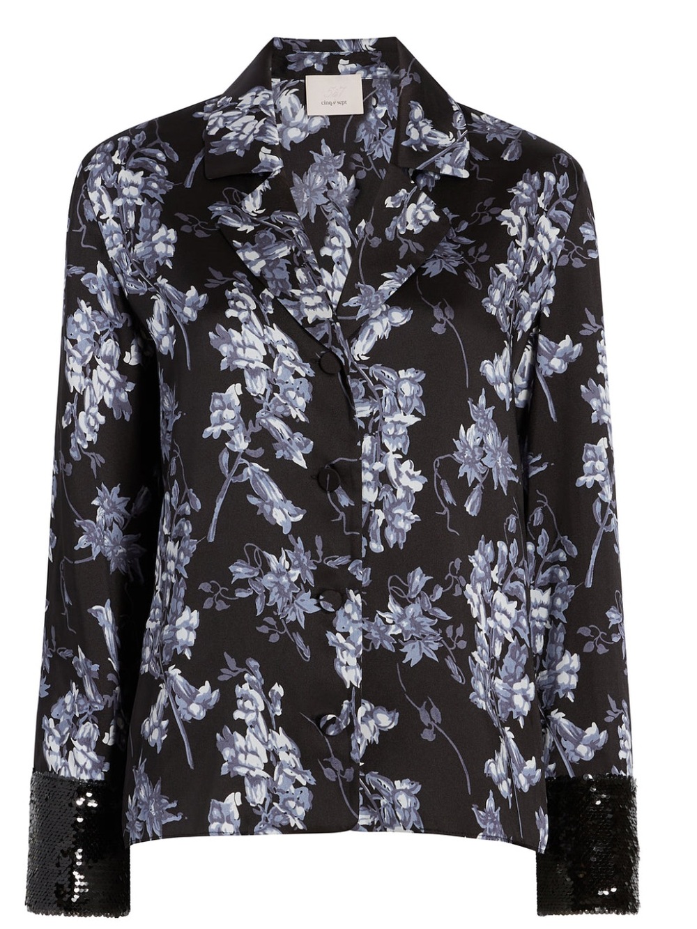 $345 Cinq A Sept Blouse Floral Sparkling Sequins Buttoned Blouse